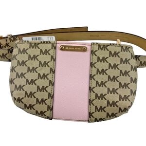 Michael Kors Belt Fanny Pack Woman's S/M MK Signature Logo Brown Beige Pink Bag